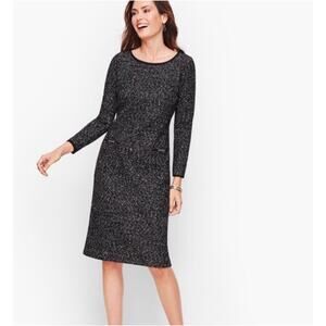 Talbots Black White Knit Tweed Shift Long Sleeve Dress Womens Size 6 Career Work